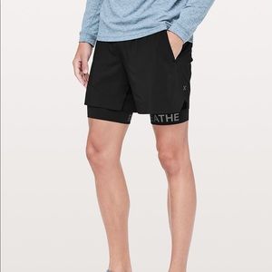 Black lululemon 7in Breath running shorts